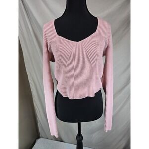 Holister Pink Ribbed Sweatheart Neckline Long Sleeved Blouse